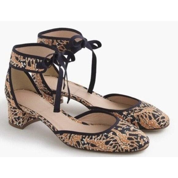 Drake's for J. CREW •Women 10.5• LOW HEELS GIRAFFE PRINT NAVY NUTMEG ITALY $289 - Picture 1 of 13